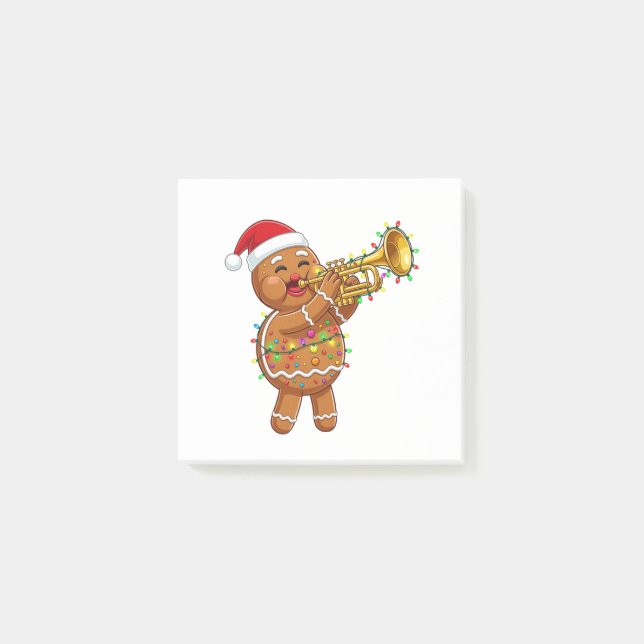 Glad pepparkaksmusiker spelar trumpet Xmas Post-it Block (Framsida)