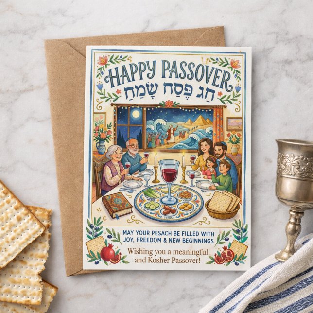Glad Pesach Chag Pesach Sameach Färgglada Folket Vykort (Skapare uppladdad)