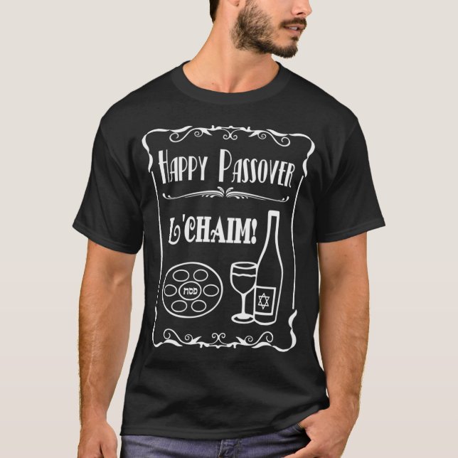 Glad Pesach med vin och Seder-tallrik T Shirt (Framsida)