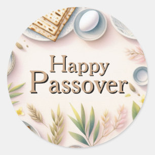 Glad Pesach Seder Tallrik - Akvarell Blommor Runt Klistermärke