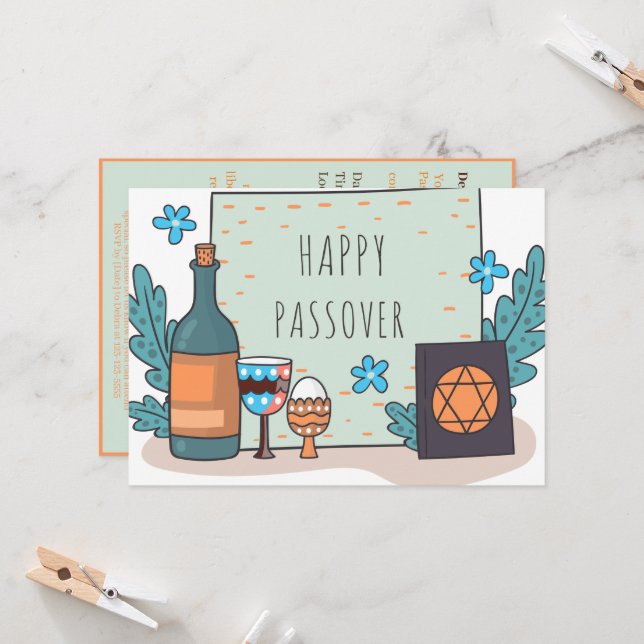 Glad Pesach| Vacker Seder Pesach-inbjudan Inbjudningar (Fram/Back In Situ)