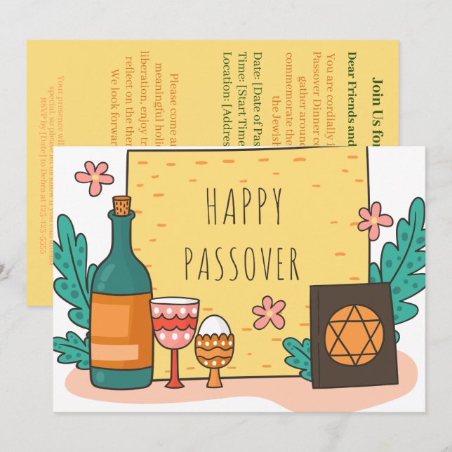 Glad Pesach| Vacker Seder Pesach-inbjudan Inbjudningar (Fram/baksida)