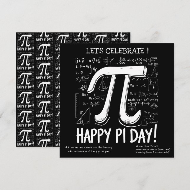 Glad Pi-dagsfest Invitation – Rolig Matematik (Fram/baksida)