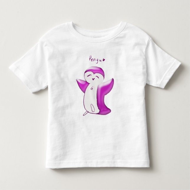 Glad Pingvin(BrightPink) Barn T-shirt (Framsida)