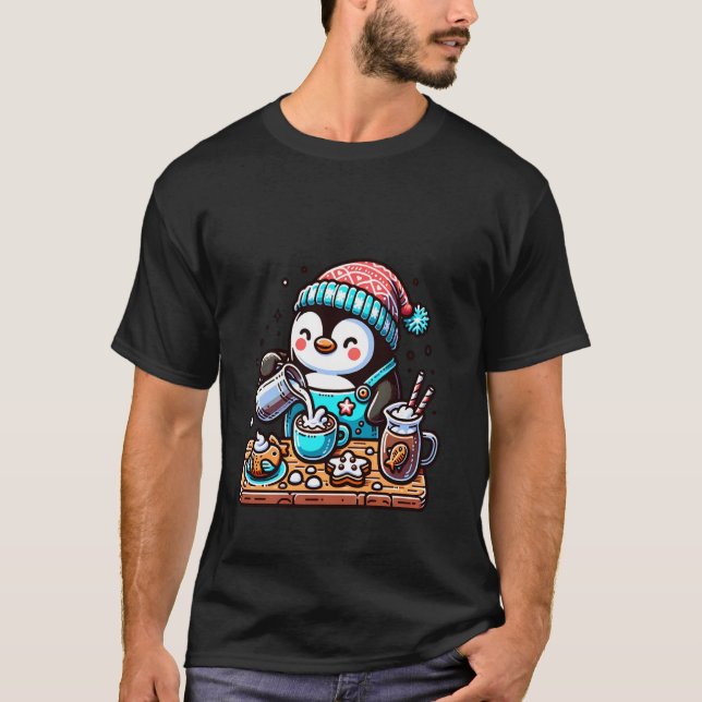 Glad Pingvin Förbereder Varm Choklad T Shirt (Framsida)