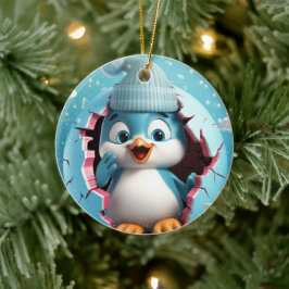 Glad pingvin. Julstild bild. Julgransprydnad Keramik