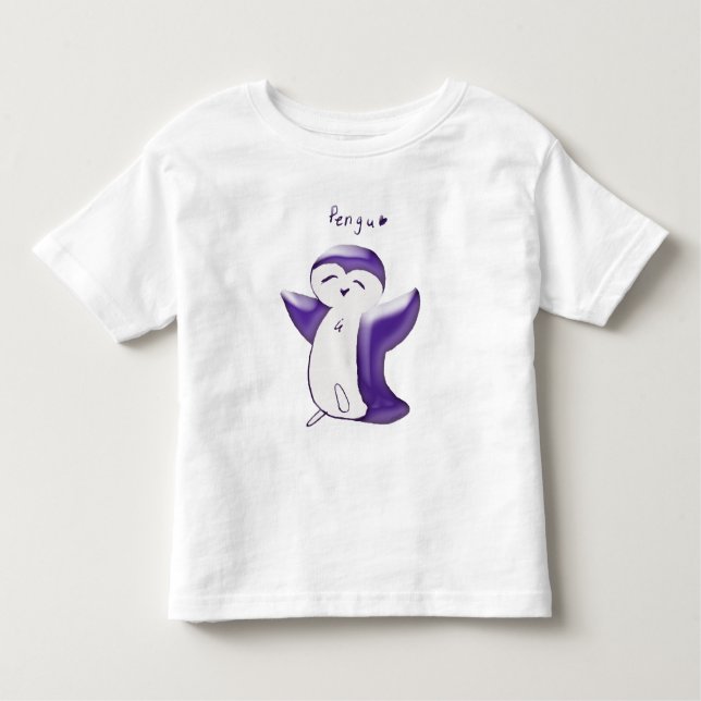 Glad Pingvin (Lila) Barn T-shirt (Framsida)
