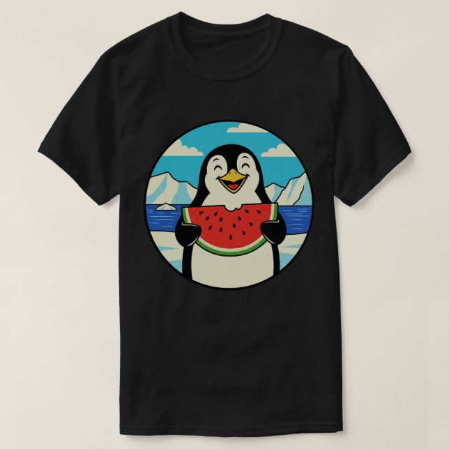 Glad Pingvin som äter Vattenmelon - Sommarstämning T Shirt (Design framsida)