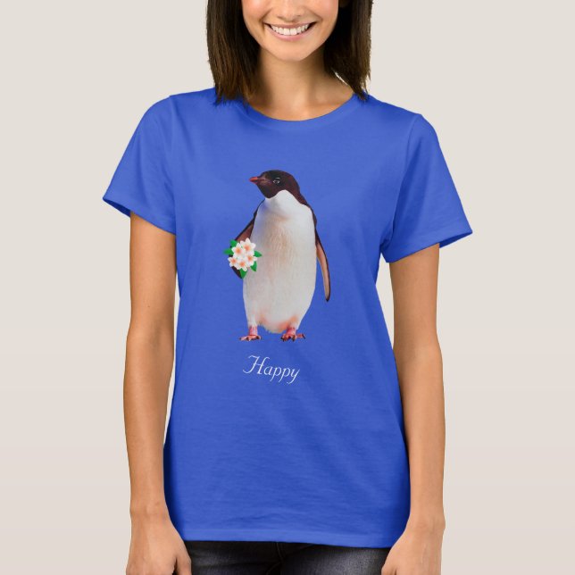 Glad pingvin som håller blommor T-Shirt (Framsida)