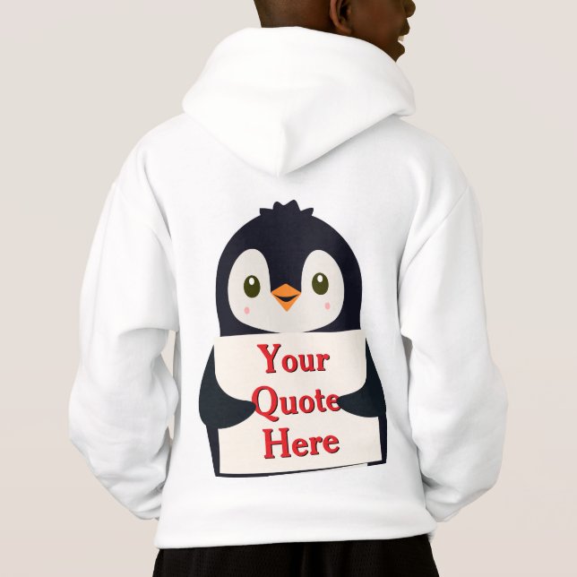 Glad pingvin som håller en skylt för att anpassa t shirt (Baksida)