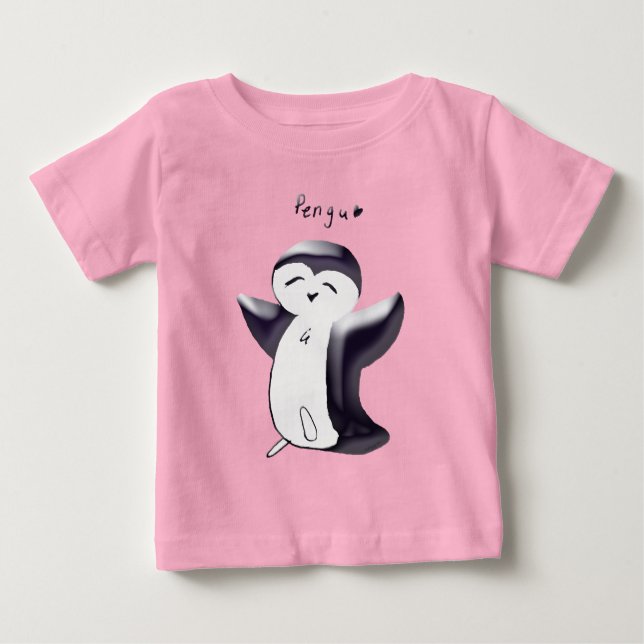 Glad Pingvin Svart T-shirt för Småbarn (Framsida)