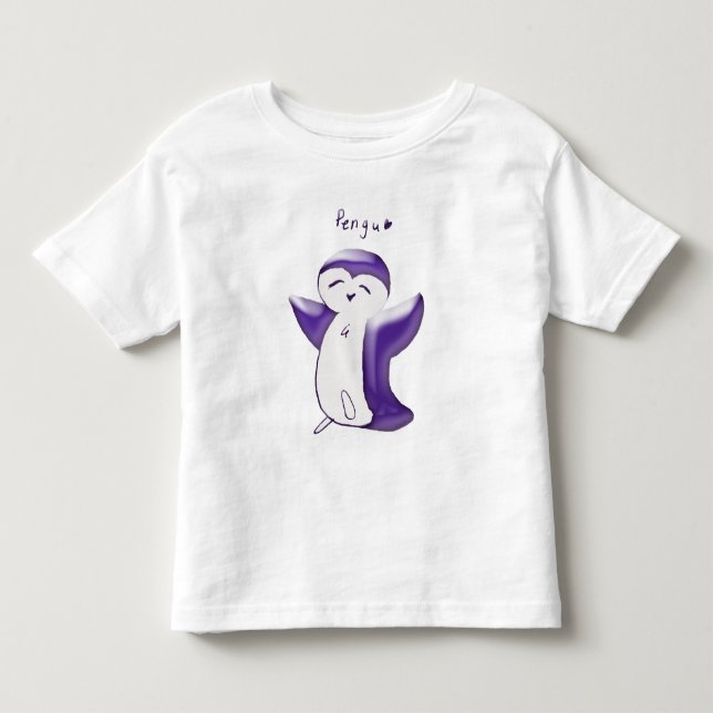 Glad Pingvin Violett T-shirt för småbarn (Framsida)