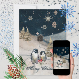 Glad Pingvinfamilj Julkort