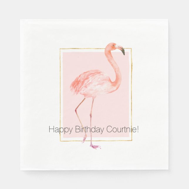 Glad Pink Flamingo Födelsedag Pappersservett (Framsidan)