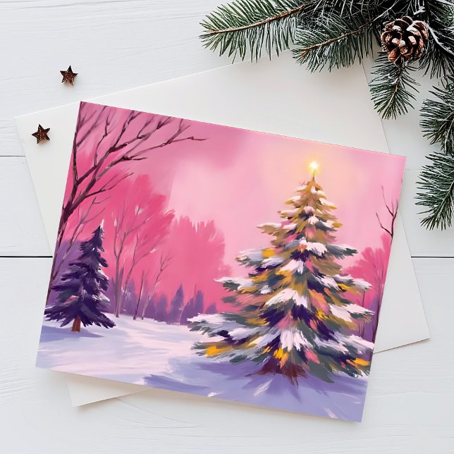 Glad Pink Jul | Vattenfärg Högtidlig Postkort Helg Vykort (Skapare uppladdad)