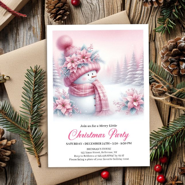 Glad Pink Snömannen Barn Nedladdning Jul Inbjudan (Joyful Pink Snowman Kids Download Christmas Invitation

)
