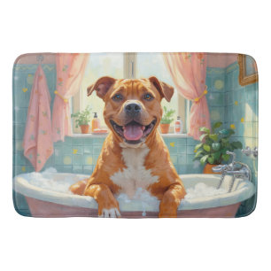 Glad Pitbull i badet Badrumsdekor Badrumsmatta