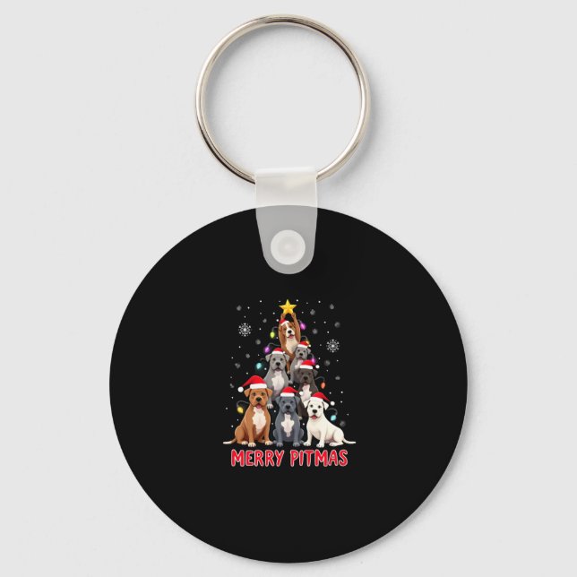 Glad Pitmas Pitbull Hund Fula Jultröjor Tr Nyckelring (Framsida)
