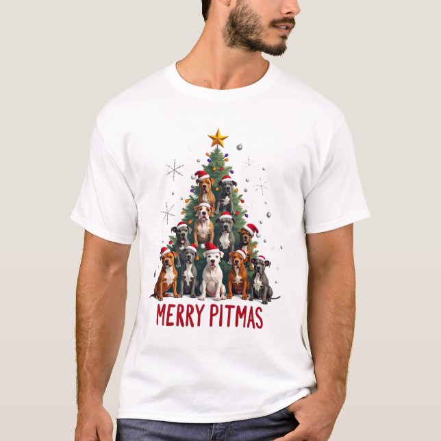 Glad Pitmas Pitbull Hund Fula Jultröjor Tr T Shirt (Framsida)