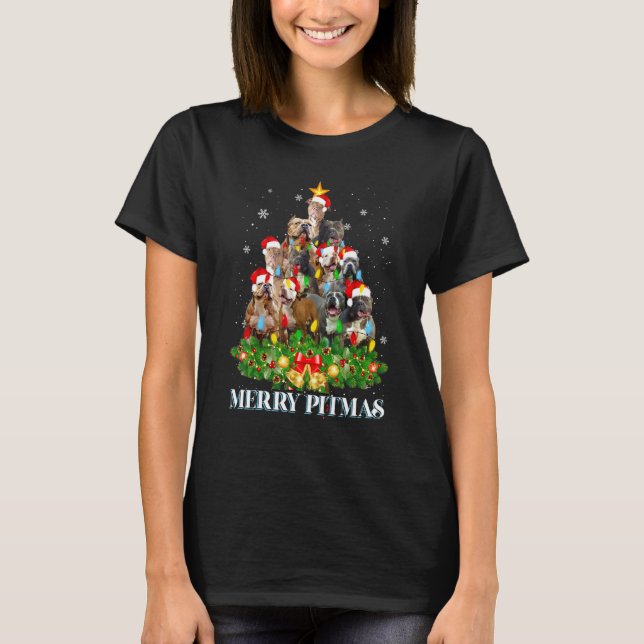 Glad Pitmas Pitbull Hund Fula Jultröjor Tr T Shirt (Framsida)