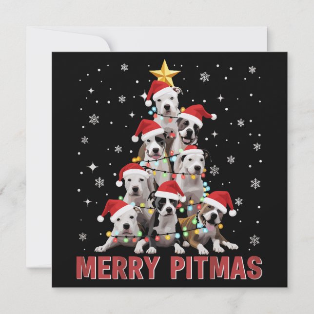 Glad Pitmas Pitbull Hund Träd Fula Jul Julkort (Framsida)