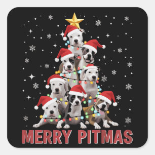 Glad Pitmas Pitbull Hund Träd Fula Julen Fyrkantigt Klistermärke