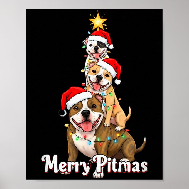 Glad Pitmas Pitbull Jul Tema För Festiva D Poster (Framsidan)
