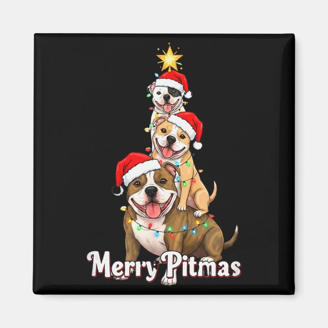 Glad Pitmas Pitbull Jul Tema För Festlig D Magnet (Framsidan)