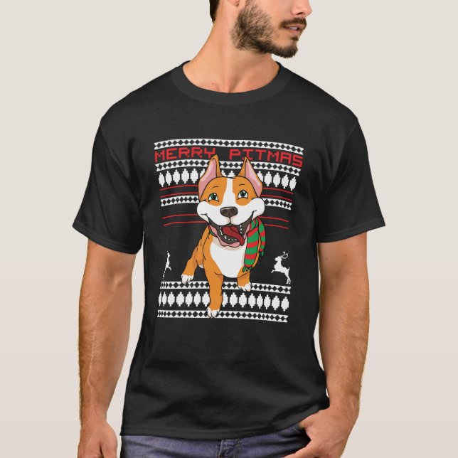 Glad Pitmas Pitbull Tomte Hund Fula Jul T Shirt (Framsida)