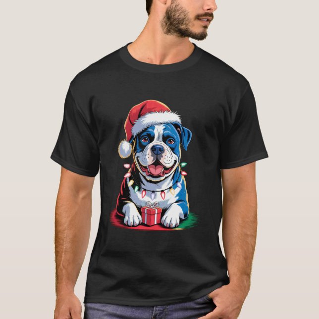 Glad Pitmas Rolig Pitbull Hund Jul T Shirt (Framsida)