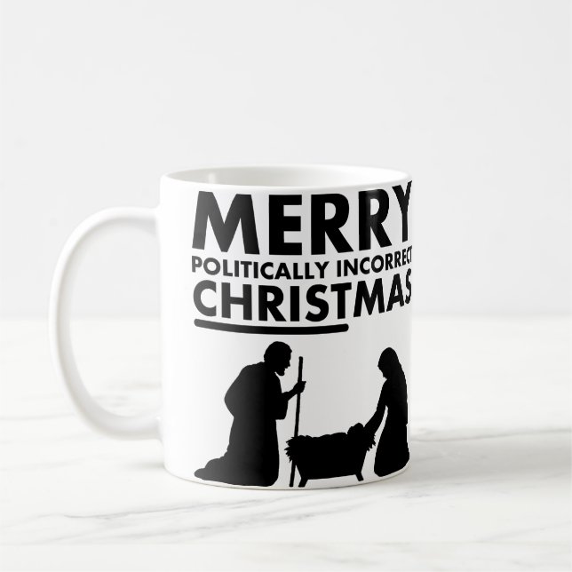 Glad politiskt inkorrekt jul Kristusmugg Kaffemugg (Vänster)