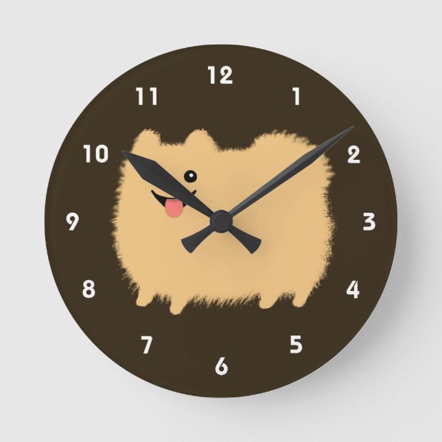 Glad Pomeranian - Söt Fluffig Hund Rund Klocka (Framsida)