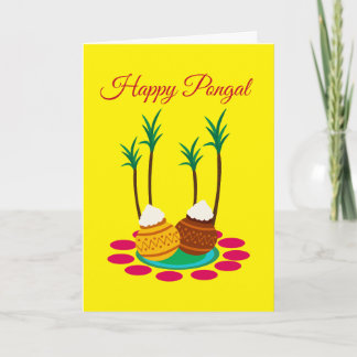 Glad Pongal, med en kruka ris och växter kort