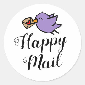 Glad post handskriven text söt fågel doodle runt klistermärke