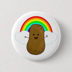 Glad Potatis Och En Regnbåge Knapp
