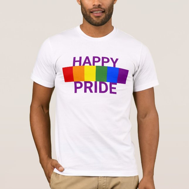 Glad Pride HBTQ Regnbågsrand T Shirt (Framsida)
