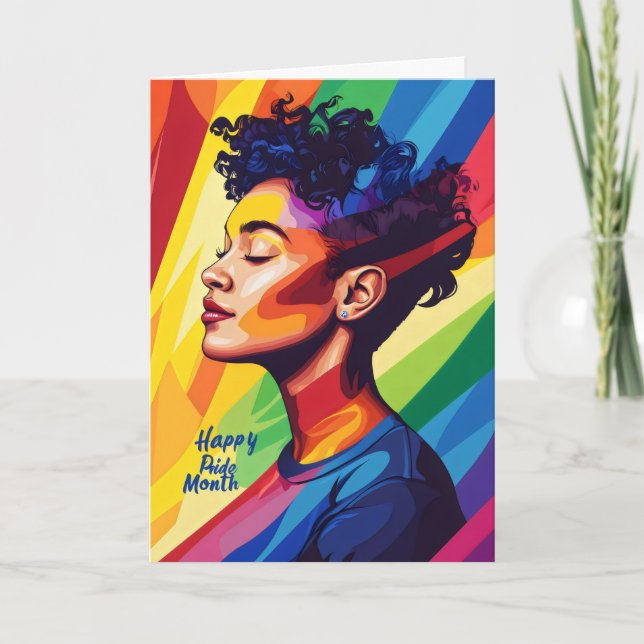 Glad Pride Månad Kvinna Färgrik Helgkort (Framsida)