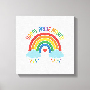 Glad Pride Månad Regnbåge Vintage Gravyr Design Canvastryck