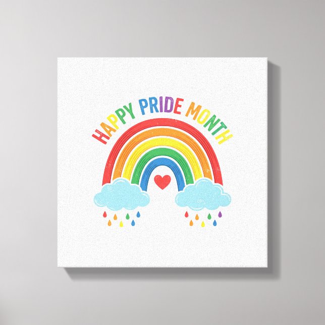 Glad Pride Månad Regnbåge Vintage Gravyr Design Canvastryck (Framsida)