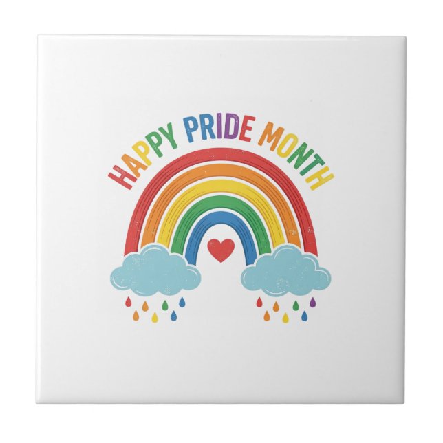 Glad Pride Månad Regnbåge Vintage Gravyr Design Kakelplatta (Framsidan)