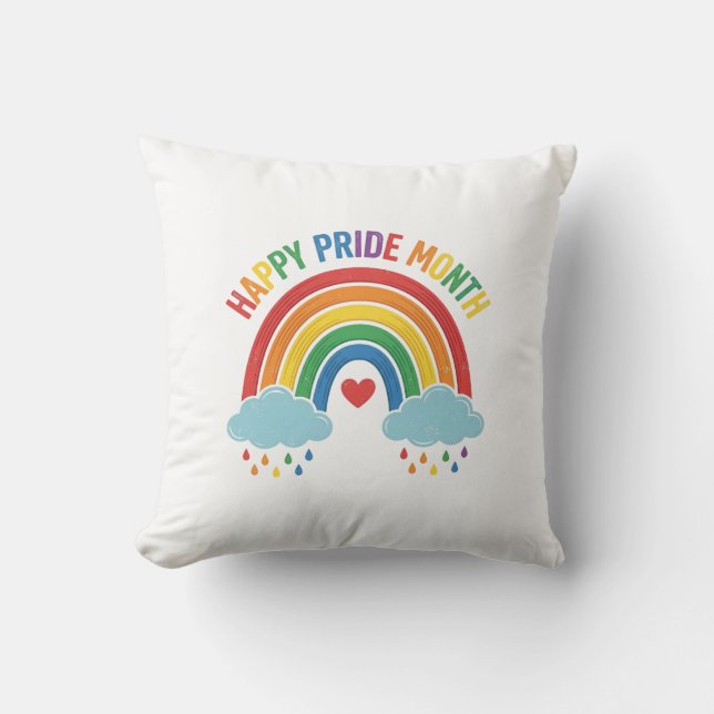 Glad Pride Månad Regnbåge Vintage Gravyr Design Kudde (Framsida)