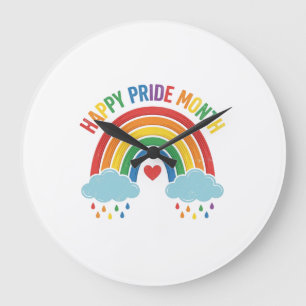 Glad Pride Månad Regnbåge Vintage Gravyr Design Stor Klocka