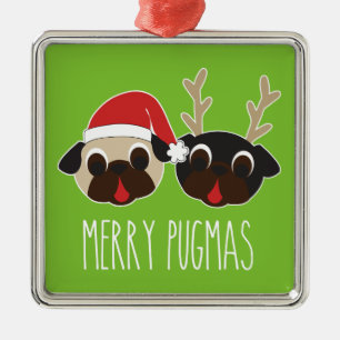 Glad prydnad för Pugmas mopsSanta ren Julgransprydnad Metall