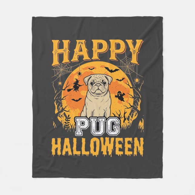 Glad Pug Halloween Kuslig Hund Design_1 Fleecefilt (Framsidan)
