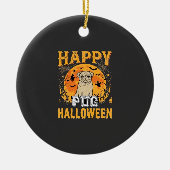 Glad Pug Halloween Kuslig Hund Design_1 Julgransprydnad Keramik (Framsidan)
