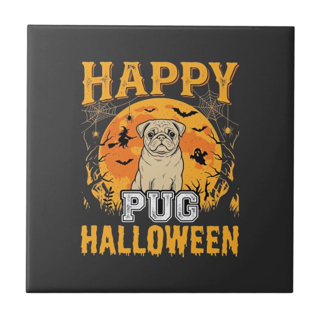 Glad Pug Halloween Kuslig Hund Design_1 Kakelplatta (Framsidan)