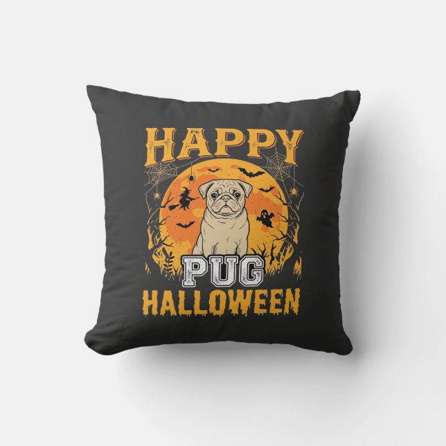 Glad Pug Halloween Kuslig Hund Design_1 Kudde (Framsida)