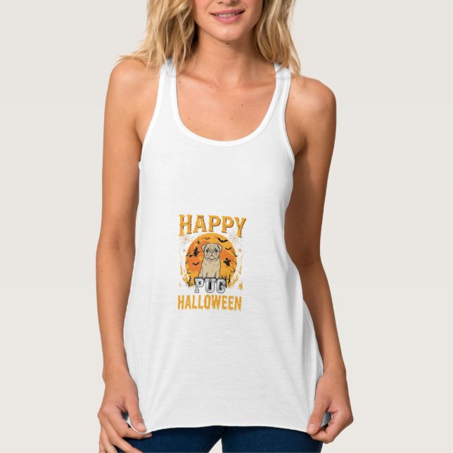Glad Pug Halloween Kuslig Hund Design_1 Linne Med Racerback (Framsida)