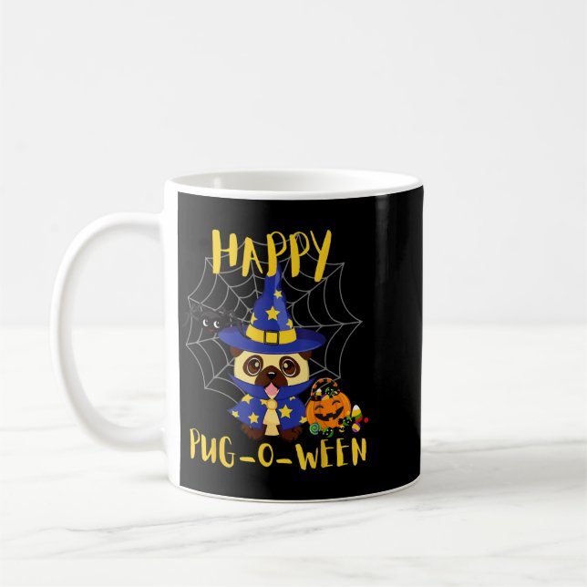 Glad Pug-O-Ween Rolig Hund Pug Halloween Kaffemugg (Vänster)