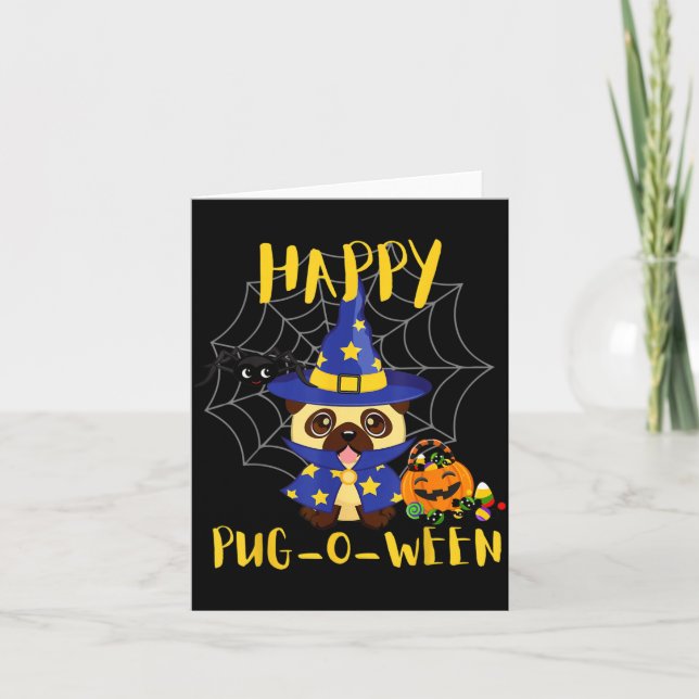 Glad Pug-O-Ween Rolig Hund Pug Halloween Kort (Framsida)